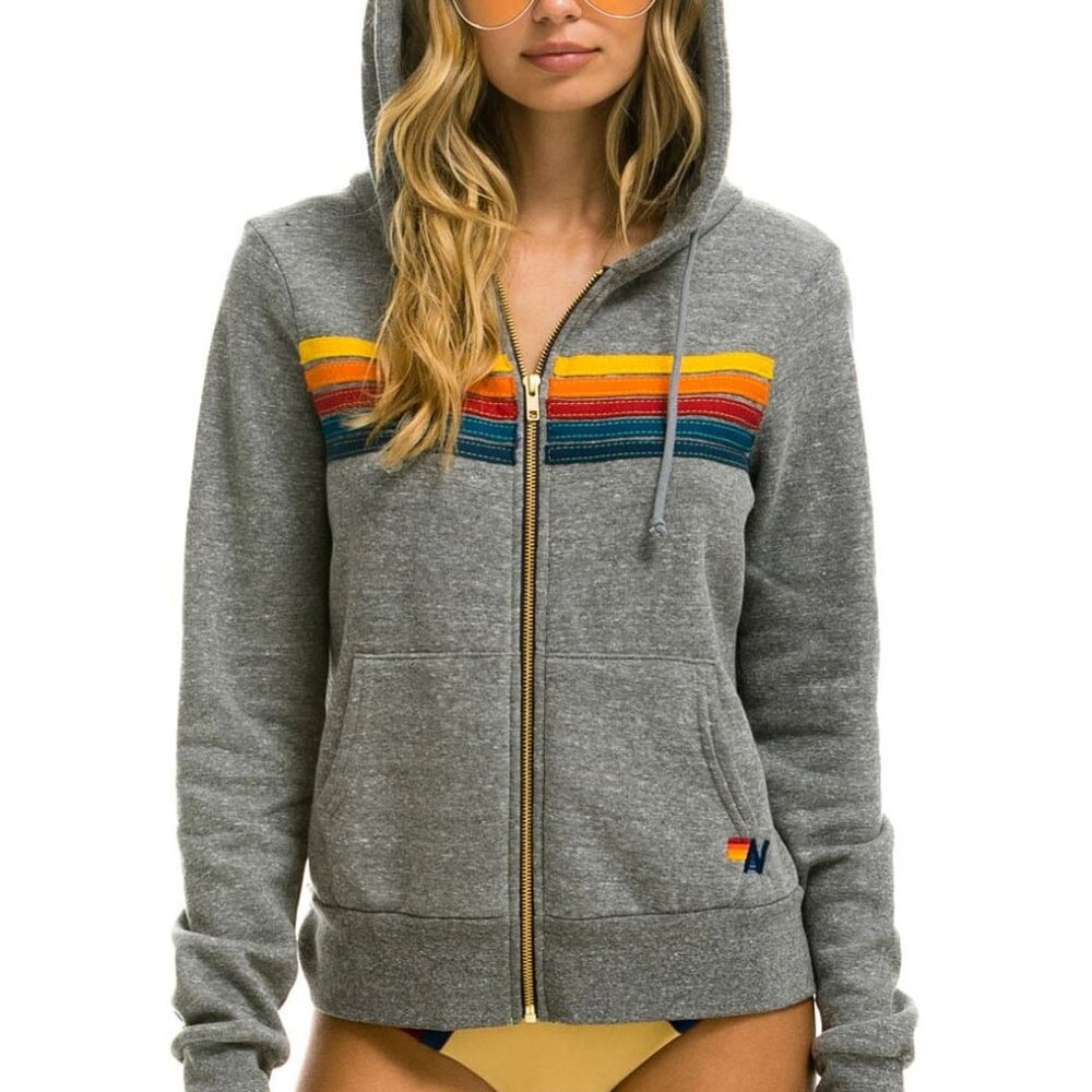 NEW Aviator Nation 5 Stripe Zip Hoodie Sweatshirt Small Heather Grey $196 msrp - Picture 5 of 8